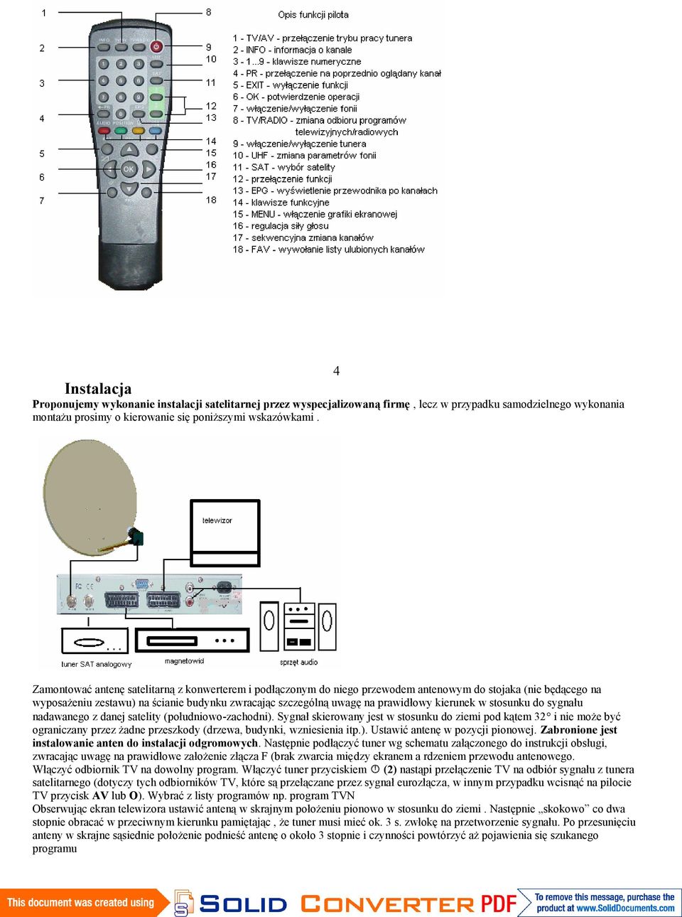 kierunek w stosunku do sygnału nadawanego z danej satelity (południowo-zachodni).