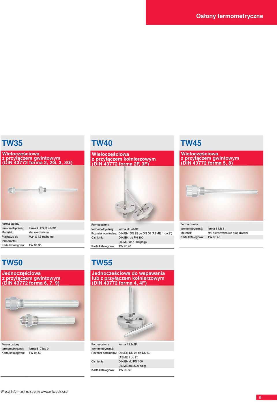 35 termometrycznej: forma 2F lub 3F Rozmiar nominalny: DIN/EN: DN 25 do DN 50 (ASME: 1 do 2 ) Ciśnienie: DIN/EN: do PN 100 (ASME: do 1500 psig) Karta katalogowa: TW 95.