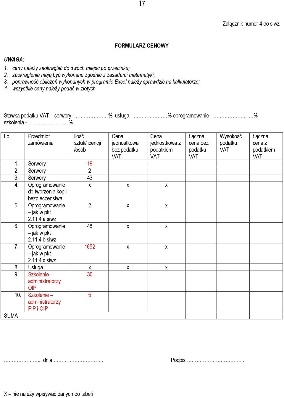 % Lp. Przedmiot zamówienia Ilość sztuk/licencji /osób 1. Serwery 19 2. Serwery 2 3. Serwery 43 4. Oprogramowanie do tworzenia kopii bezpieczeństwa 5. Oprogramowanie jak w pkt 2.11.4.a siwz 6.