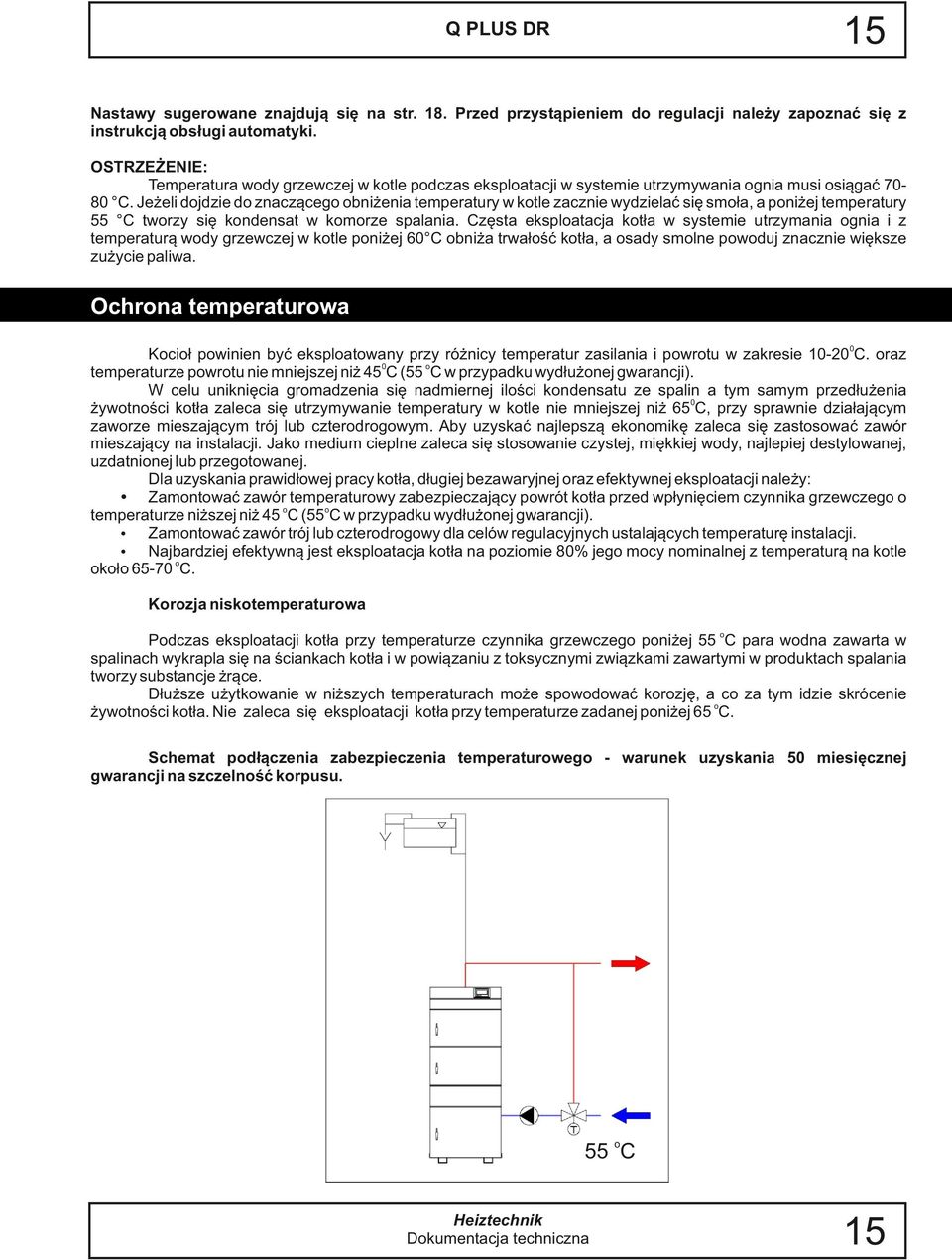 Jeżeli dojdzie do znaczącego obniżenia temperatury w kotle zacznie wydzielać się smoła, a poniżej temperatury 55 C tworzy się kondensat w komorze spalania.