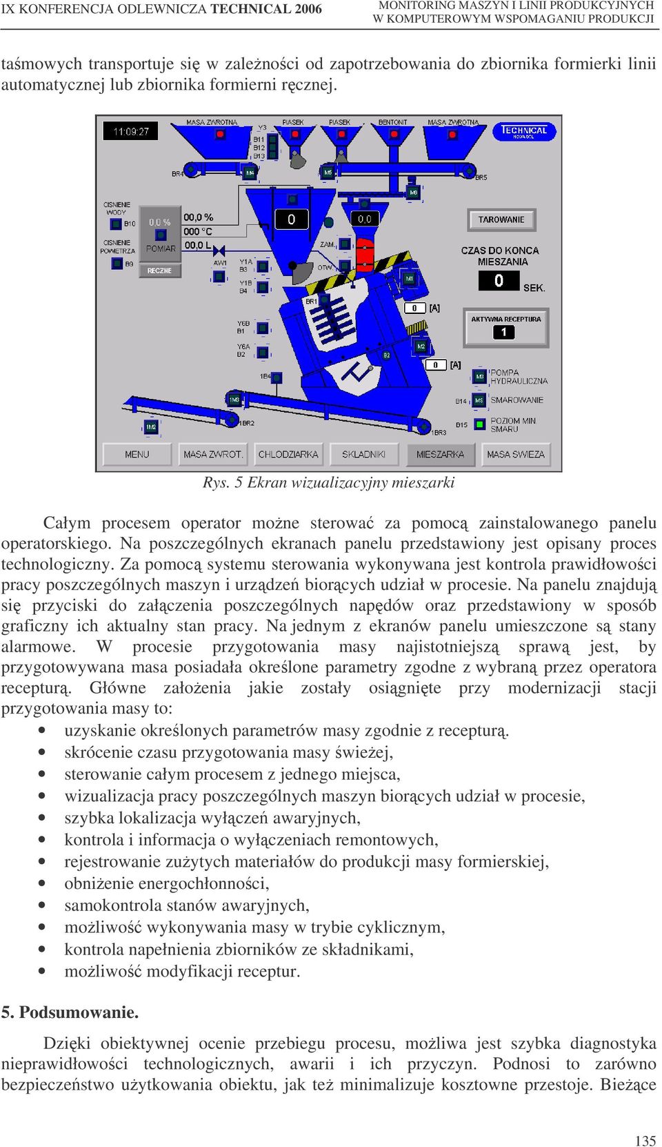 Na poszczególnych ekranach panelu przedstawiony jest opisany proces technologiczny.