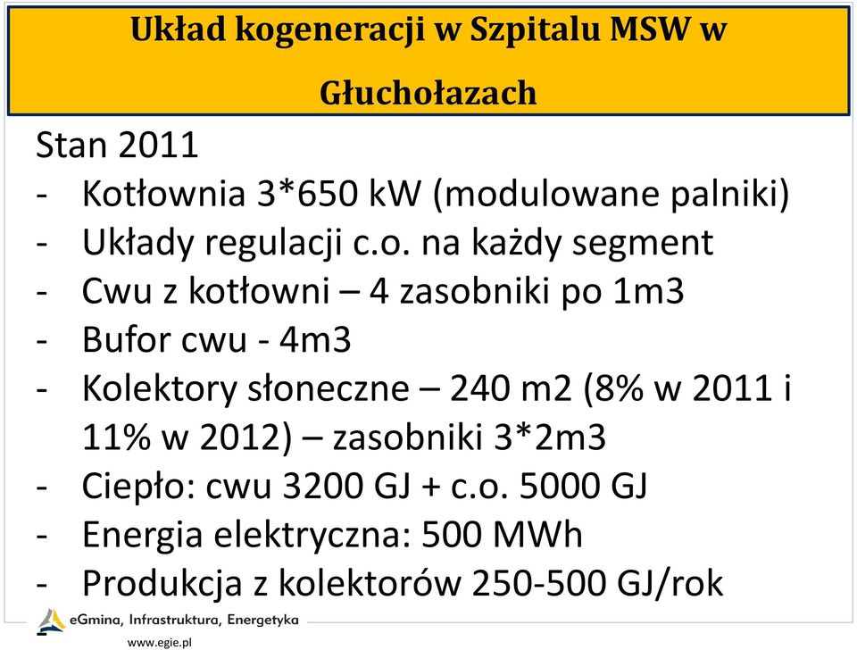 na każdy segment - Cwu z kotłowni 4 zasobniki po 1m3 - Bufor cwu - 4m3 - Kolektory słoneczne