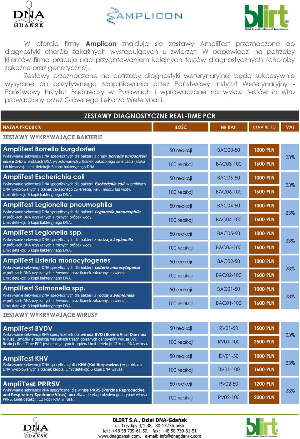 Zestawy przeznaczone na potrzeby diagnostyki weterynaryjnej będą sukcesywnie wysyłane do pozytywnego zaopiniowania przez Państwowy Instytut Weterynaryjny - Państwowy Instytut Badawczy w Puławach i