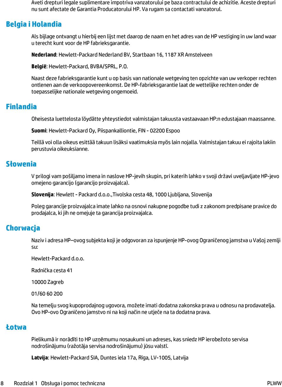 fabrieksgarantie. Nederland: Hewlett-Packard Nederland BV, Startbaan 16, 1187 XR Amstelveen België: Hewlett-Packard, BVBA/SPRL, P.O.