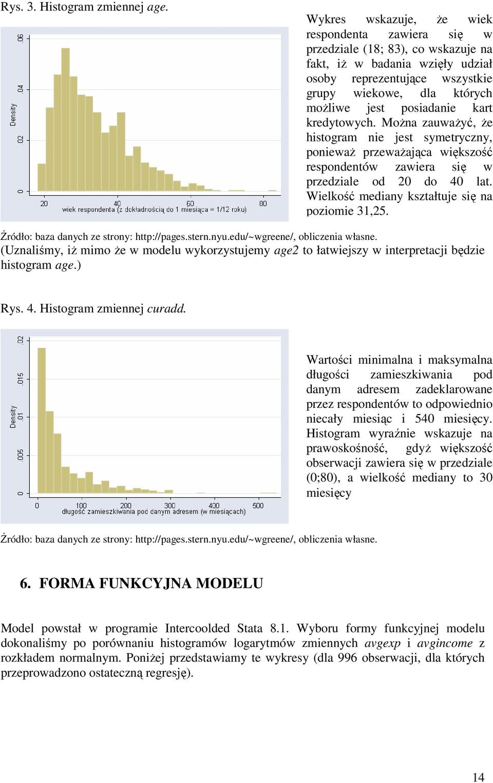 posiadanie kart kredytowych. Można zauważyć, że histogram nie jest symetryczny, ponieważ przeważająca większość respondentów zawiera się w przedziale od 20 do 40 lat.