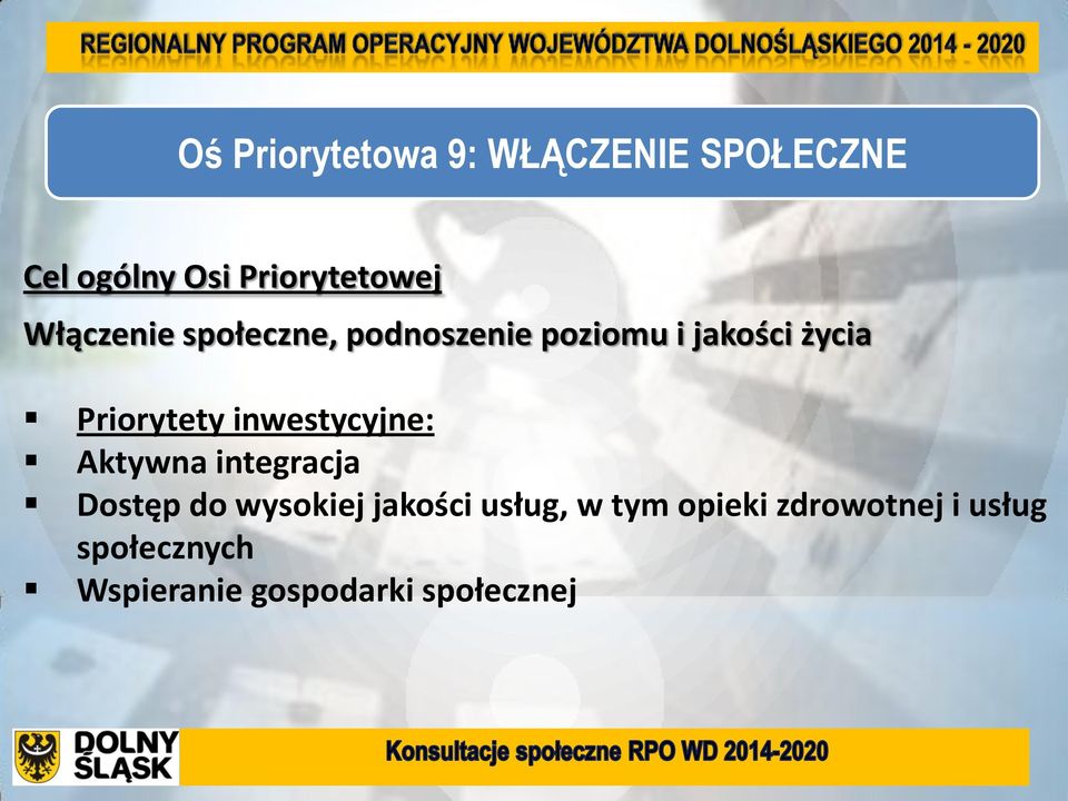 inwestycyjne: Aktywna integracja Dostęp do wysokiej jakości usług, w