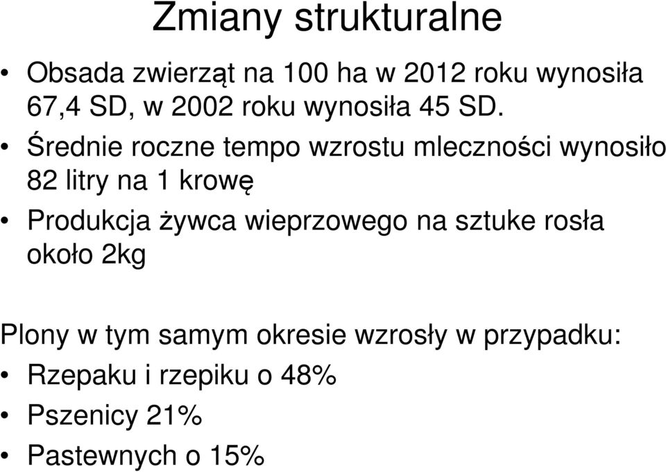 Średnie roczne tempo wzrostu mleczności wynosiło 82 litry na 1 krowę Produkcja