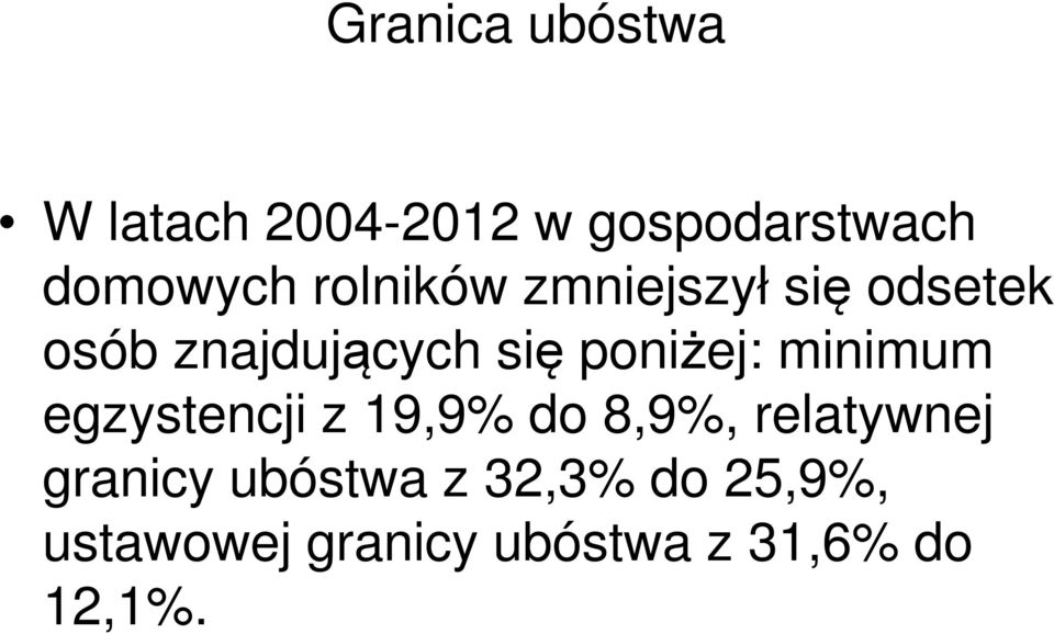 minimum egzystencji z 19,9% do 8,9%, relatywnej granicy