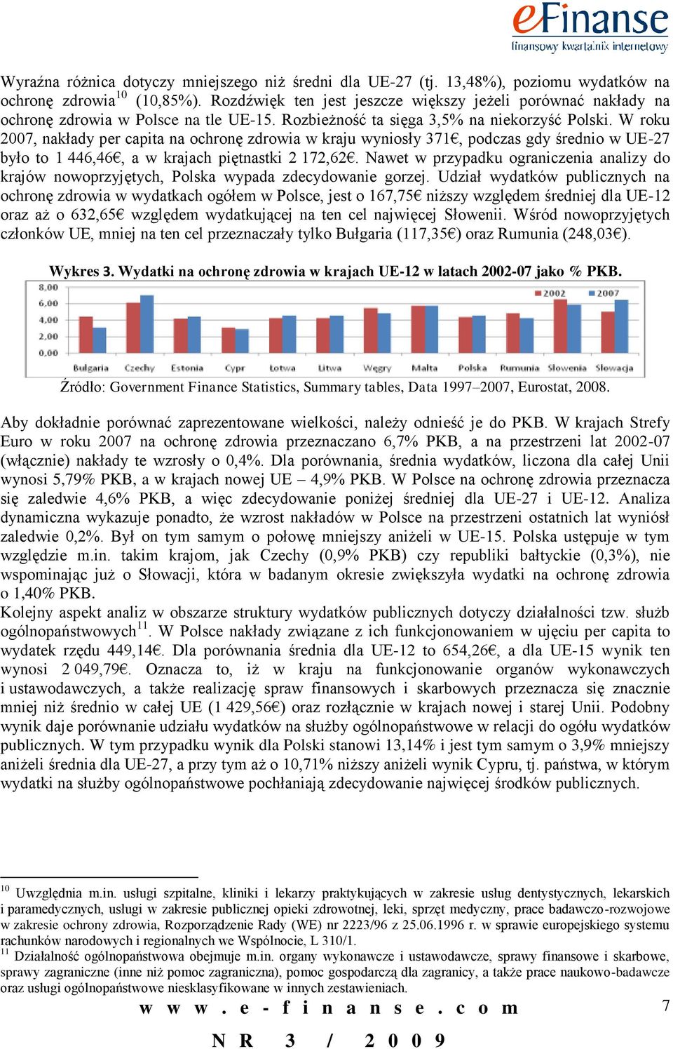 W roku 2007, nakłady per capita na ochronę zdrowia w kraju wyniosły 371, podczas gdy średnio w UE-27 było to 1 446,46, a w krajach piętnastki 2 172,62.