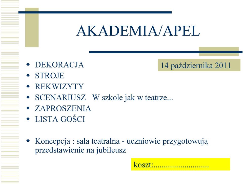 .. ZAPROSZENIA LISTA GOŚCI Koncepcja : sala