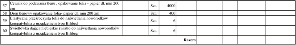 400 1,85 zł 740,00 zł 8% 799,20 zł 59 Elastyczna przeźroczysta folia do naświetlania noworodków kompatybilna z urządzeniem typu