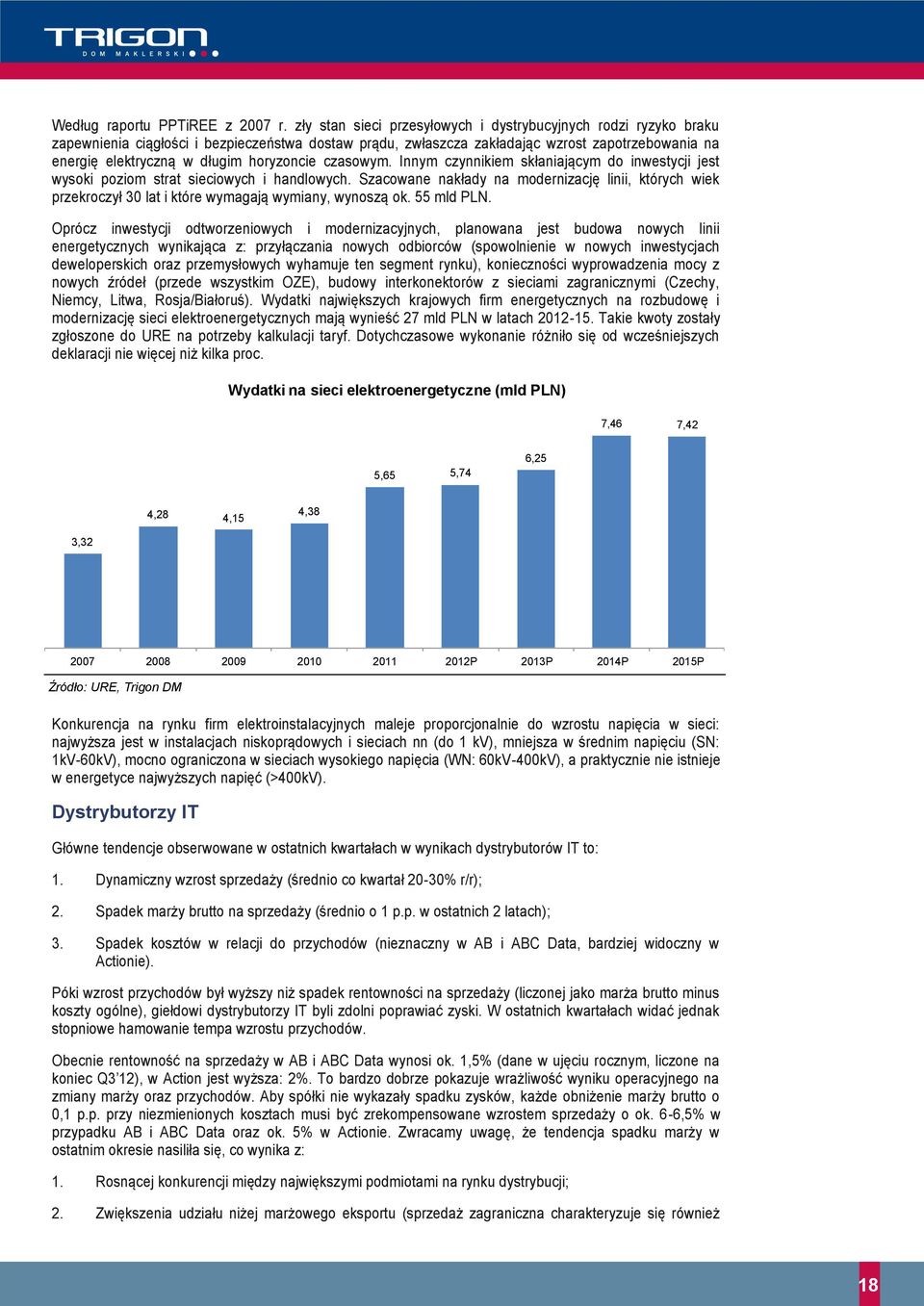 horyzoncie czasowym. Innym czynnikiem skłaniającym do inwestycji jest wysoki poziom strat sieciowych i handlowych.