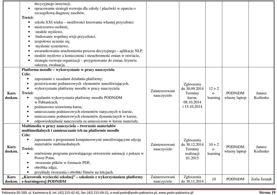 uruchomienia procesu decyzyjnego aplikacje NLP, modele myślowe a konieczność i nieuchronność zmian w oświacie, strategie rozwoju organizacji przygotowanie do zmian, kryteria sukcesu, ewaluacja.