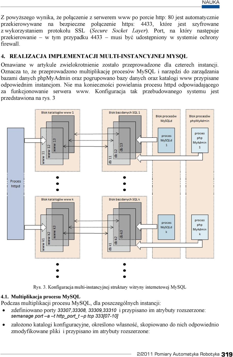 33 musi by udost pniony w systemie ochrony firewall. 4. REALIZACJA IMPLEMENTACJI MULTI-INSTANCYJNEJ MYSQL Omawiane w artykule zwielokrotnienie zosta o przeprowadzone dla czterech instancji.