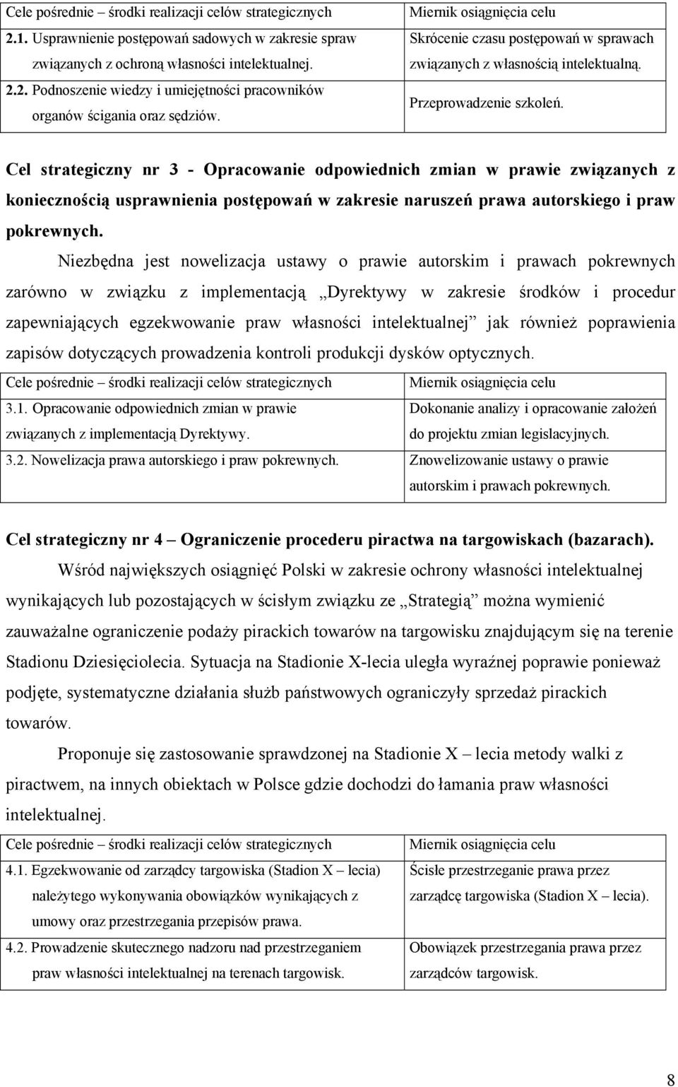 Cel strategiczny nr 3 - Opracowanie odpowiednich zmian w prawie związanych z koniecznością usprawnienia postępowań w zakresie naruszeń prawa autorskiego i praw pokrewnych.