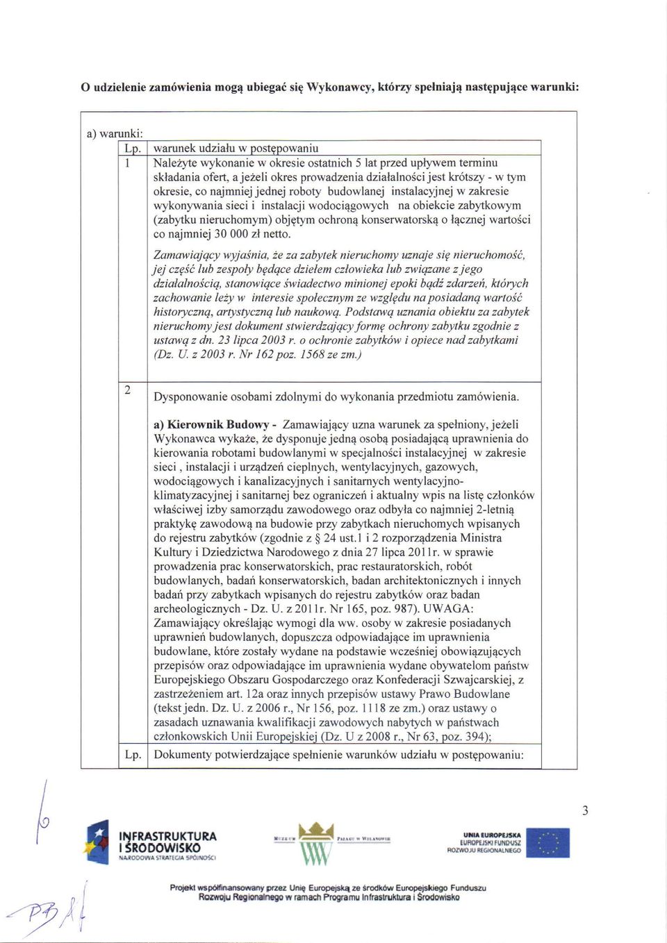 wania sieci i instalacji wodoci4gowych na obiekcie zabytkowym (zabytku nieruchomym) objgtym ochron4 konserwatorsk4 o l4cmej warto6ci co najmniej 30 000 zl netto.