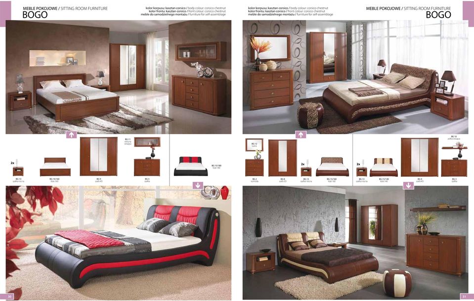 corsico chestnut MEBLE POKOJOWE / SITTING ROOM FURNITURE BOGO BG 11 witryna wisząca BG 12 lustro BG 10 wisząca BG 15/180 łoże 180 BG 13 nocna