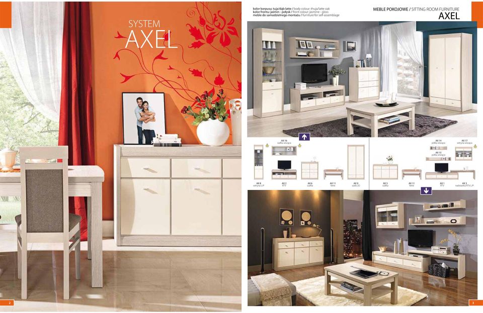 ROOM FURNITURE AXEL AX 16 wisząca AX 14 wisząca AX 17 witryna wisząca AX 15