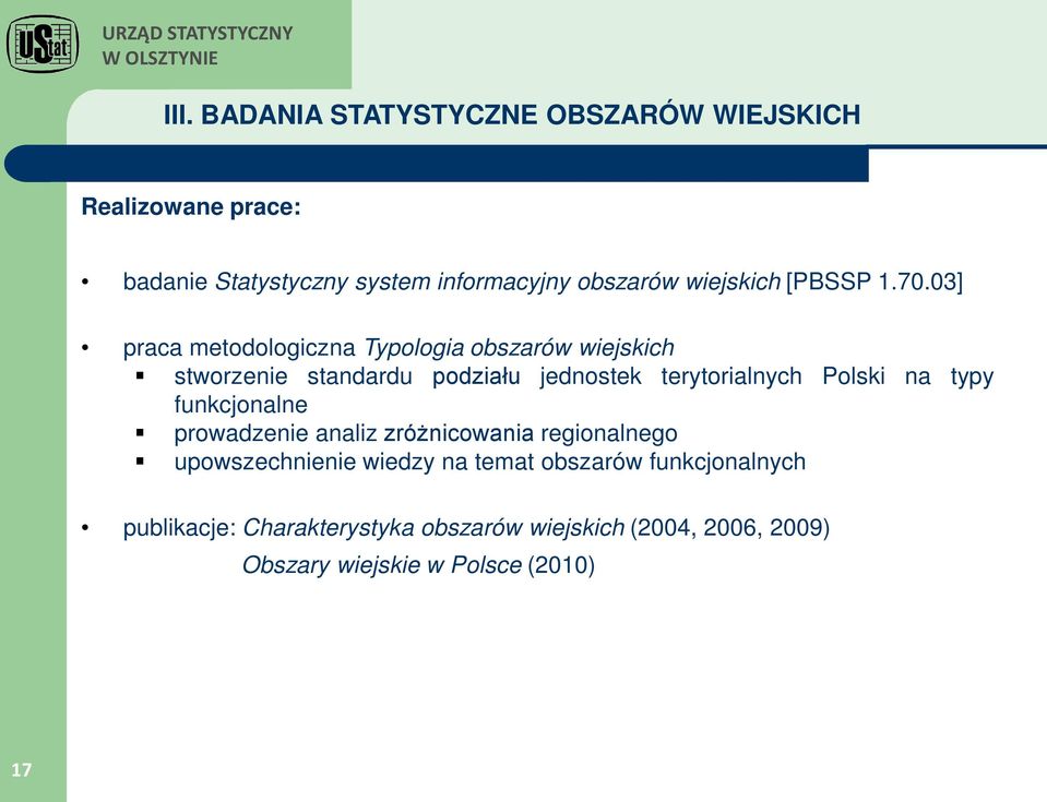 03] praca metodologiczna Typologia obszarów wiejskich stworzenie standardu podziału jednostek terytorialnych Polski na