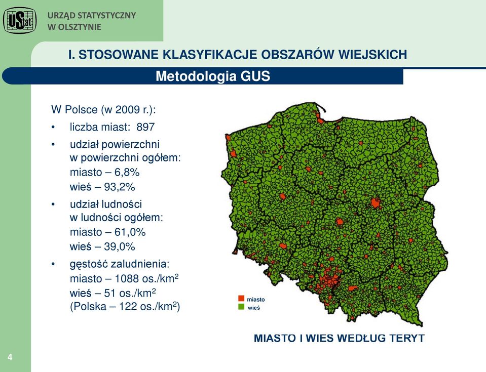 udział ludności w ludności ogółem: miasto 61,0% wieś 39,0% gęstość zaludnienia: miasto