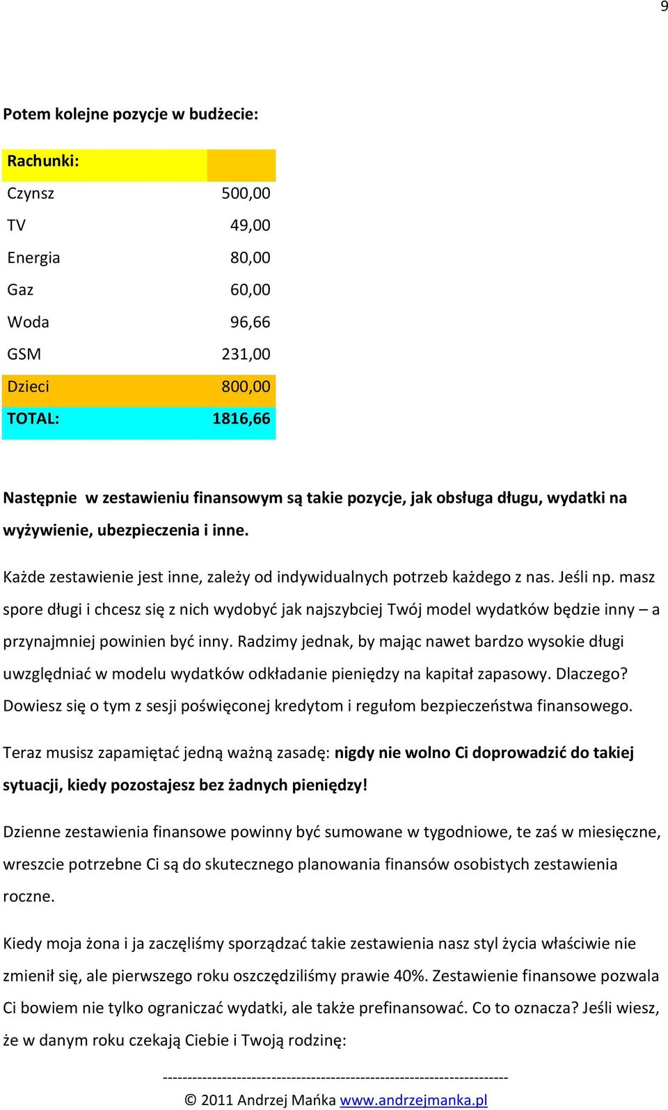 masz spore długi i chcesz się z nich wydobyd jak najszybciej Twój model wydatków będzie inny a przynajmniej powinien byd inny.