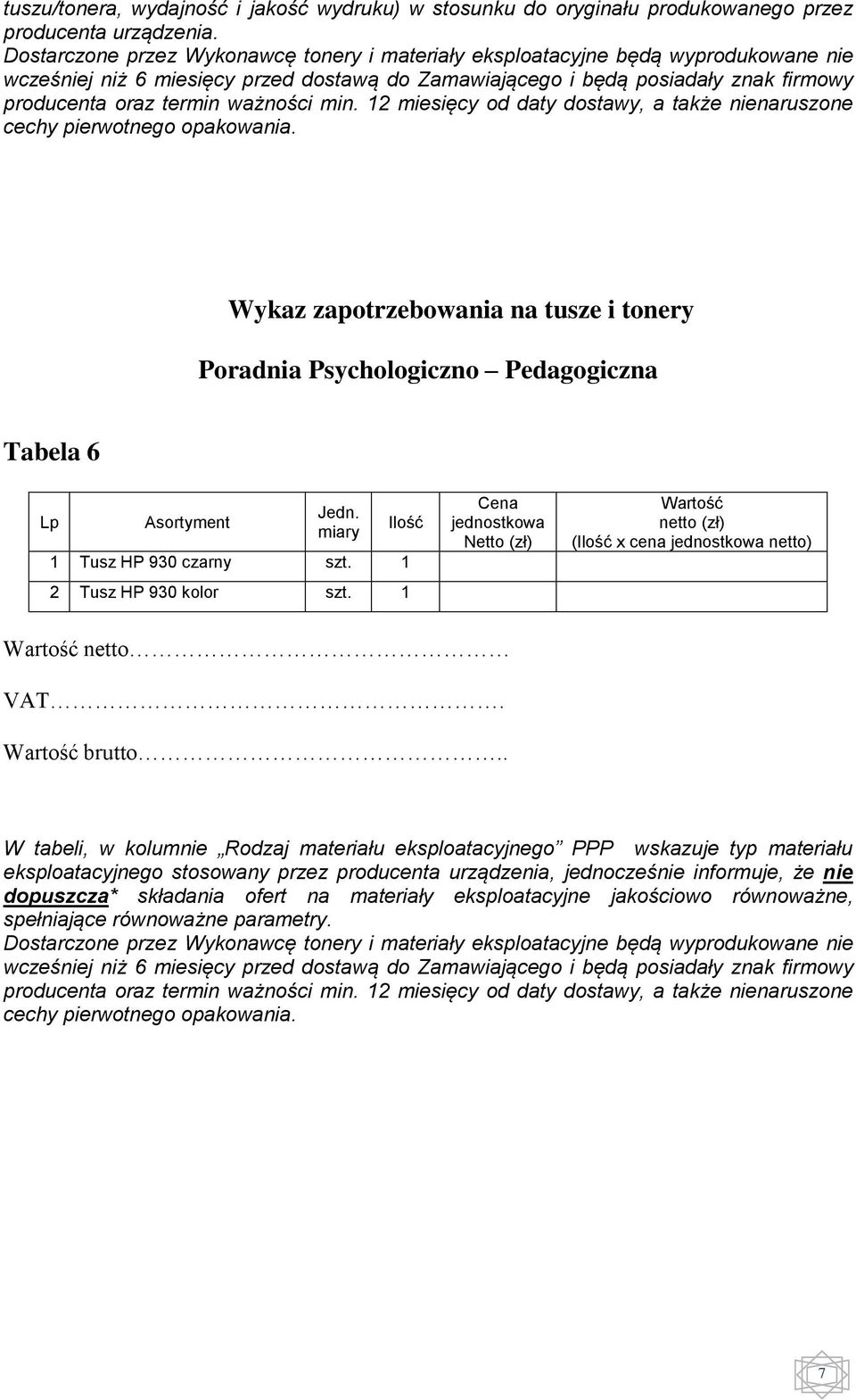 Rodzaj materiału eksploatacyjnego PPP wskazuje typ materiału eksploatacyjnego stosowany przez producenta urządzenia,