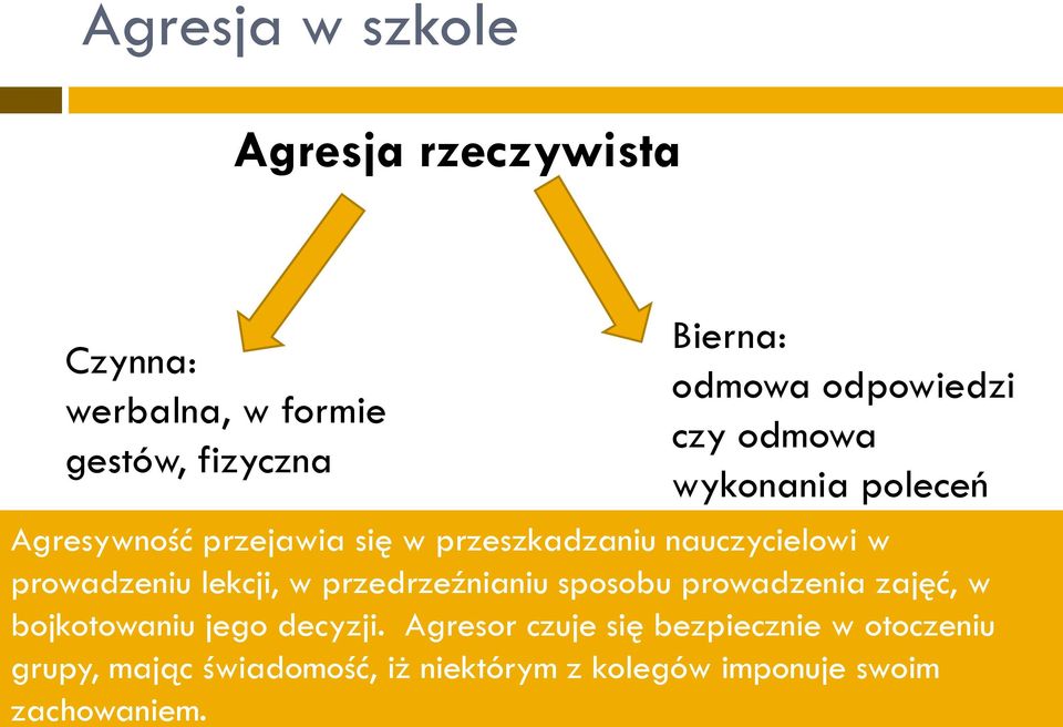 prowadzeniu lekcji, w przedrzeźnianiu sposobu prowadzenia zajęć, w bojkotowaniu jego decyzji.