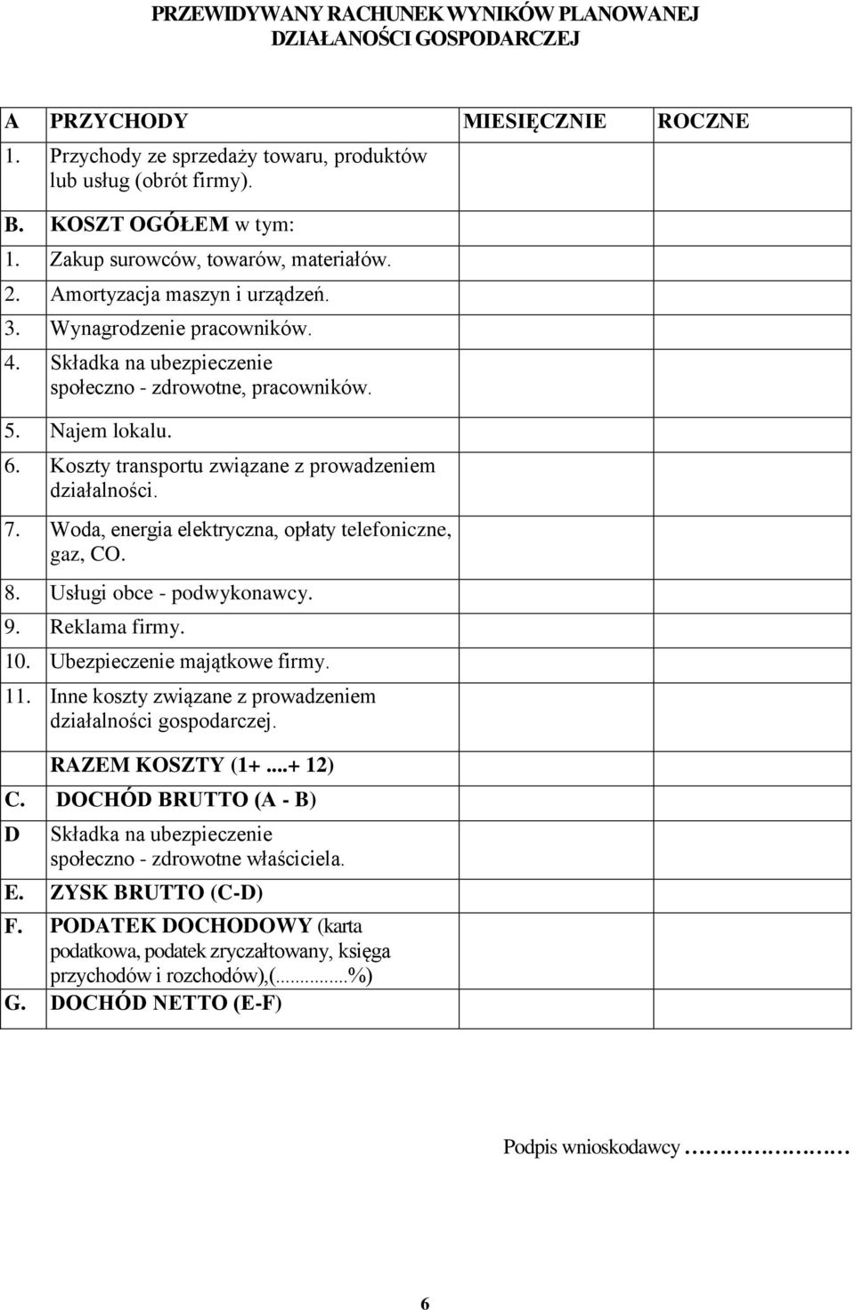 Koszty transportu związane z prowadzeniem działalności. 7. Woda, energia elektryczna, opłaty telefoniczne, gaz, CO. 8. Usługi obce - podwykonawcy. 9. Reklama firmy. 10. Ubezpieczenie majątkowe firmy.