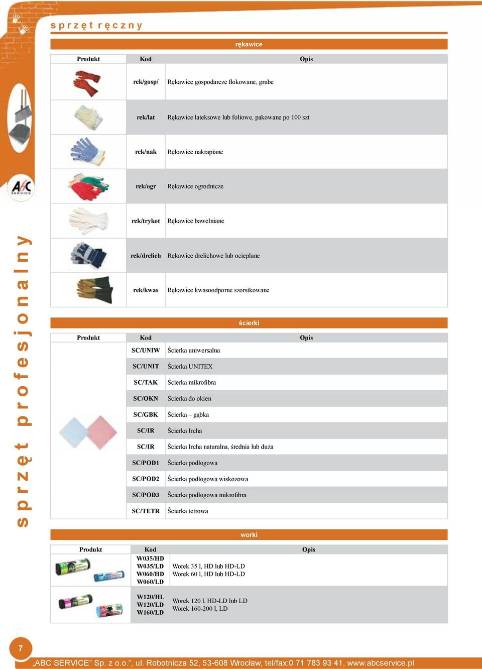 Ścierka do okien SC/GBK Ścierka gąbka SC/IR Ścierka Ircha SC/IR Ścierka Ircha naturalna, średnia lub duża SC/POD1 Ścierka podłogowa SC/POD2 Ścierka podłogowa wiskozowa SC/POD3 Ścierka podłogowa