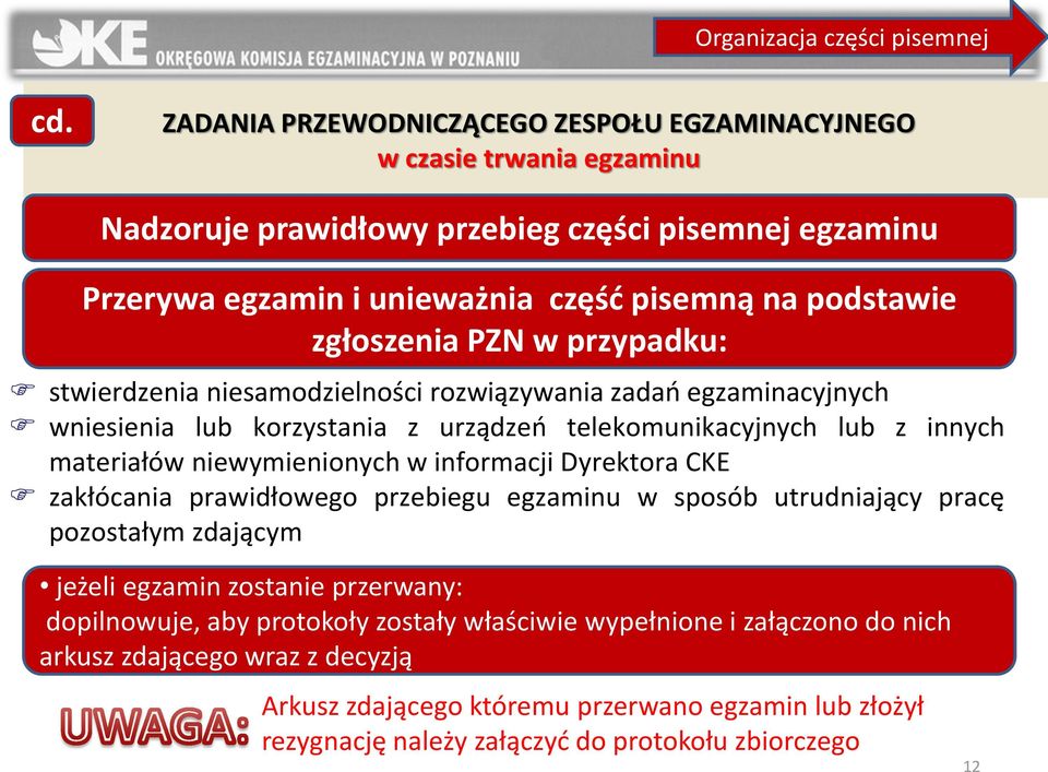 zgłoszenia PZN w przypadku: stwierdzenia niesamodzielności rozwiązywania zadań egzaminacyjnych wniesienia lub korzystania z urządzeń telekomunikacyjnych lub z innych materiałów niewymienionych w