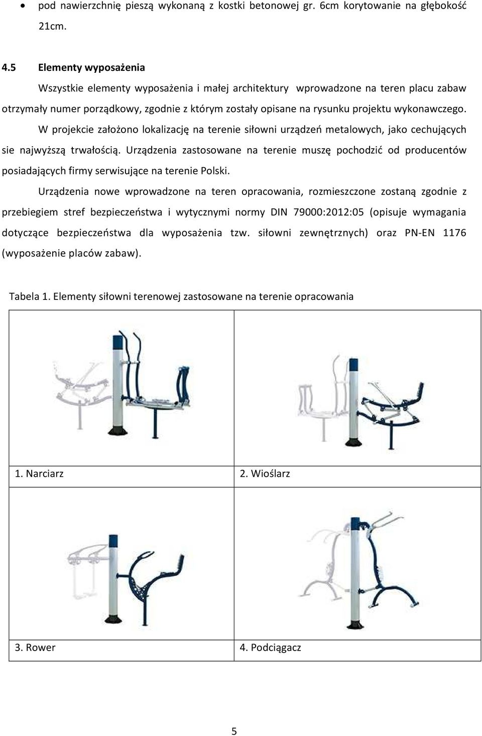 wykonawczego. W projekcie założono lokalizację na terenie siłowni urządzeń metalowych, jako cechujących sie najwyższą trwałością.