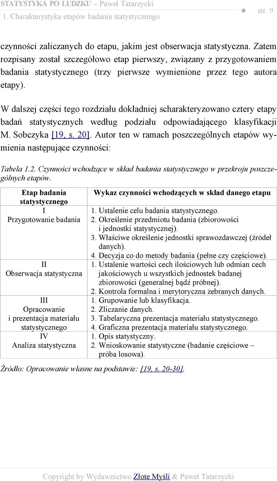 W dalszej części tego rozdziału dokładniej scharakteryzowano cztery etapy badań statystycznych według podziału odpowiadającego klasyfikacji M. Sobczyka [19, s. 20].