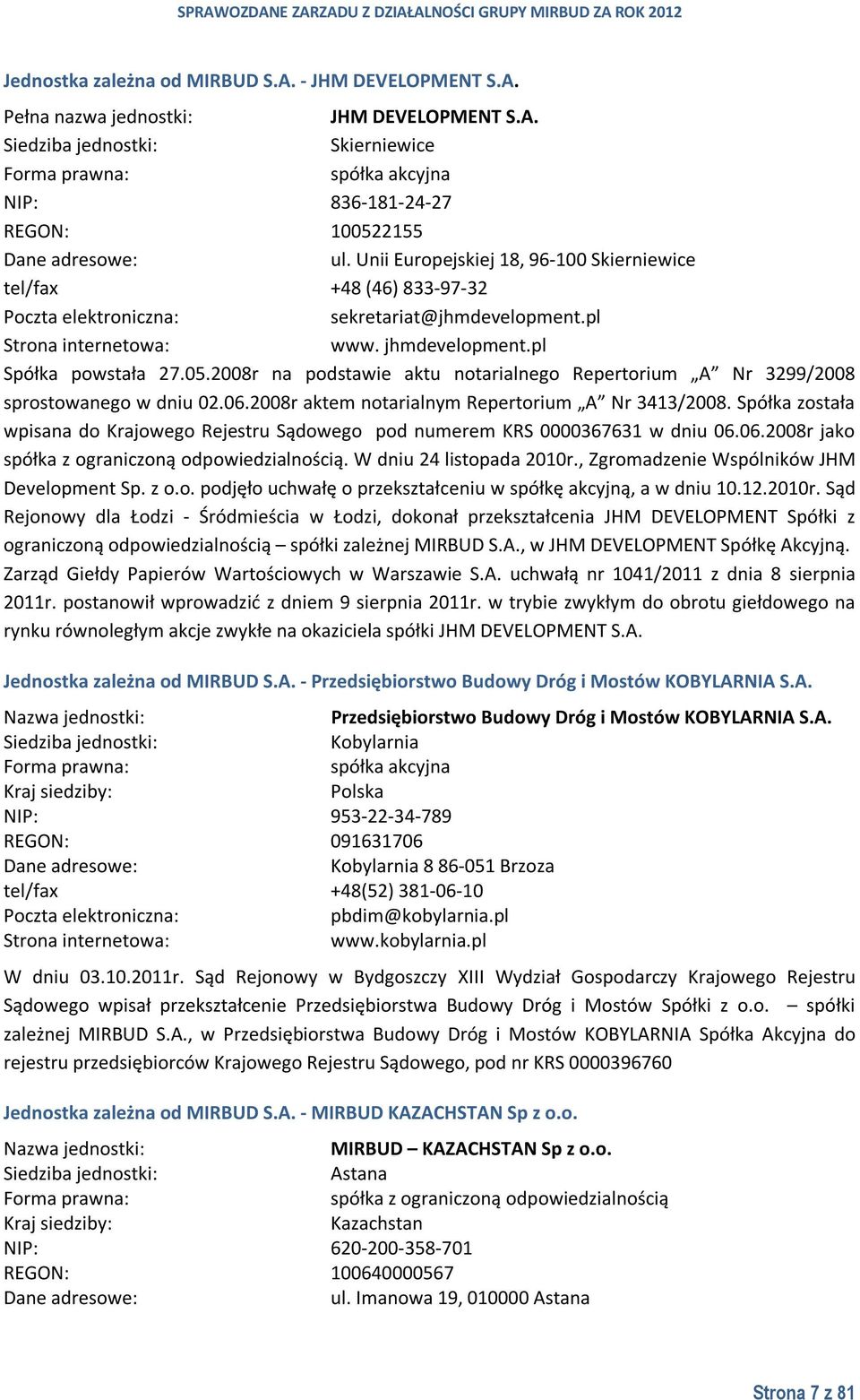 2008r na podstawie aktu notarialnego Repertorium A Nr 3299/2008 sprostowanego w dniu 02.06.2008r aktem notarialnym Repertorium A Nr 3413/2008.