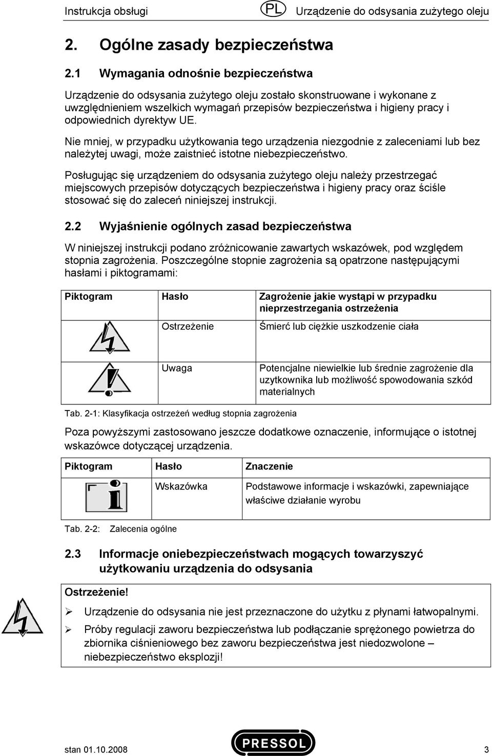 Nie mniej, w przypadku użytkowania tego urządzenia niezgodnie z zaleceniami lub bez należytej uwagi, może zaistnieć istotne niebezpieczeństwo.