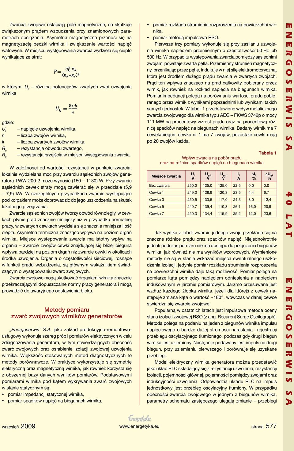 W miejscu występowania zwarcia wydziela się ciepło wynikające ze strat: w którym: U k różnica potencjałów zwartych zwoi uzwojenia wirnika gdzie: U f n k R c R k napięcie uzwojenia wirnika, liczba