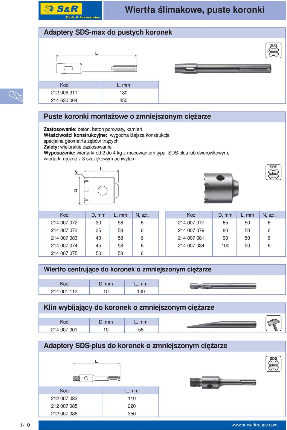 dwurowkowym, wiertarki ręczne z 3-szczękowym uchwytem Kod D, mm L, mm N, szt.