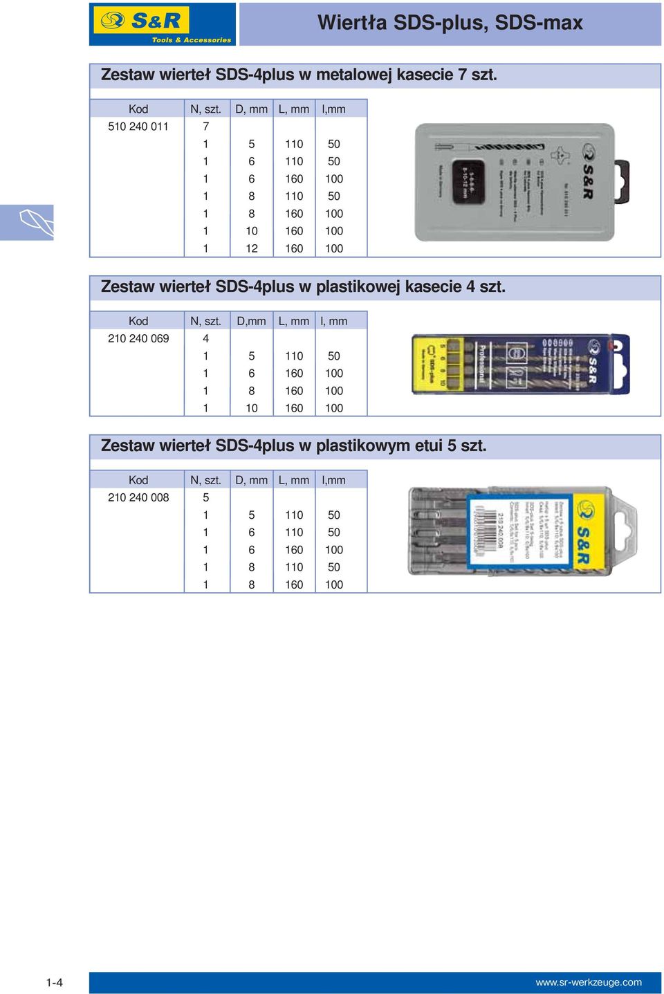 wierteł SDS-4plus w plastikowej kasecie 4 szt. Kod N, szt.