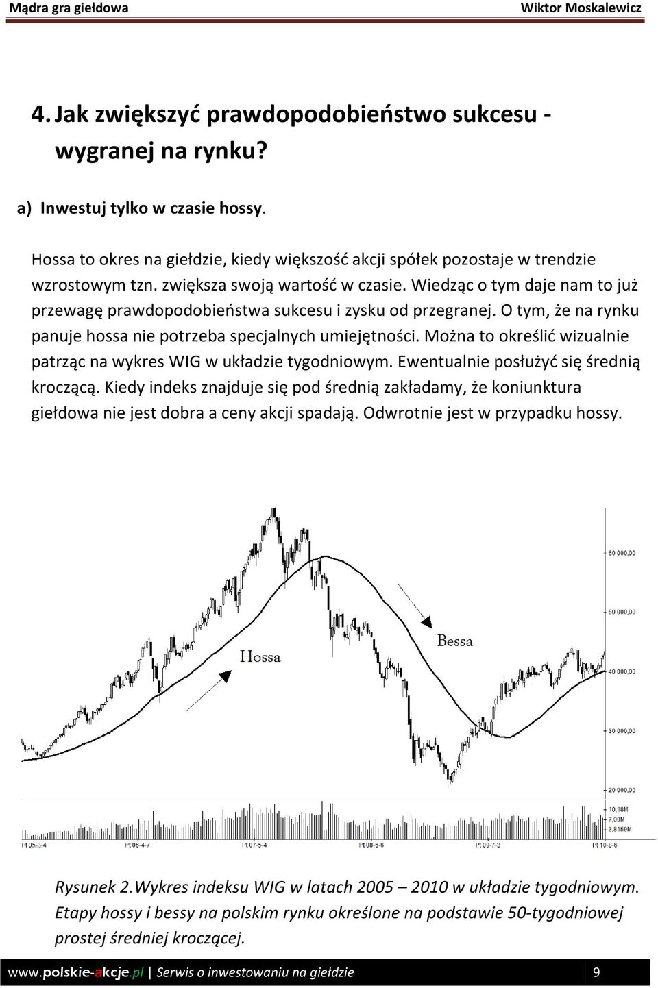 Można to określić wizualnie patrząc na wykres WIG w układzie tygodniowym. Ewentualnie posłużyć się średnią kroczącą.