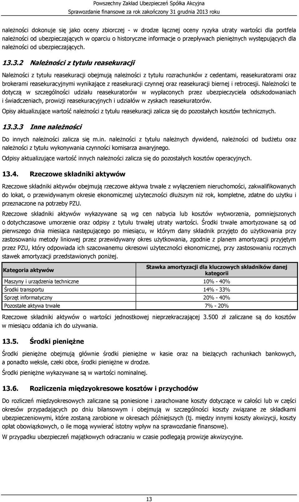 3.2 Należności z tytułu reasekuracji Należności z tytułu reasekuracji obejmują należności z tytułu rozrachunków z cedentami, reasekuratorami oraz brokerami reasekuracyjnymi wynikające z reasekuracji