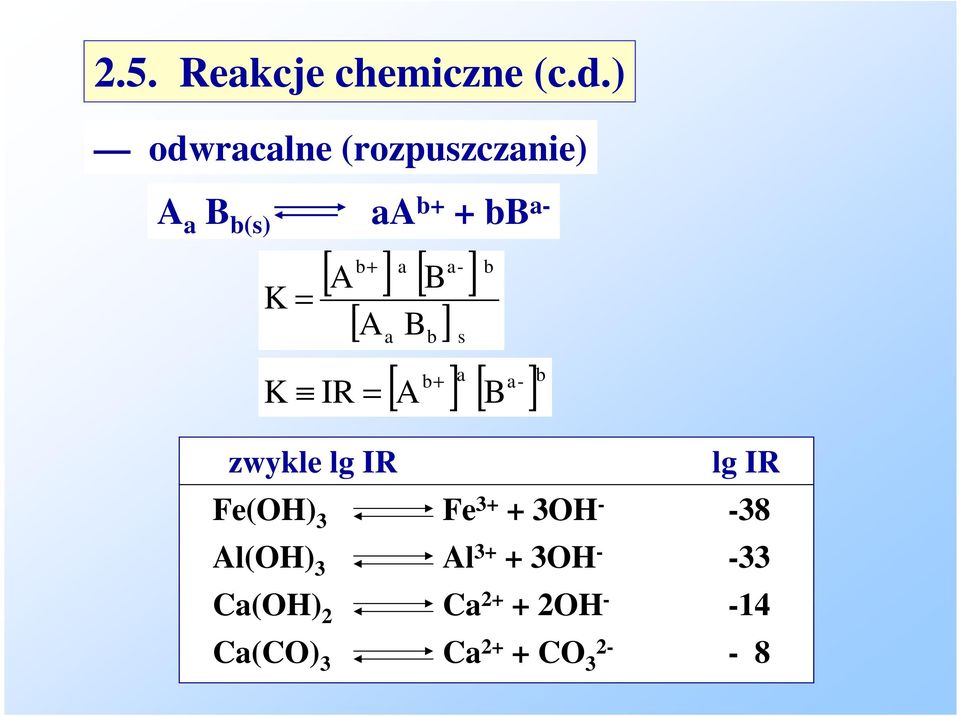 a a- A B [ A a B b ] s b K IR = [ ] [ ] b+ a a- A B b zwykle lg IR