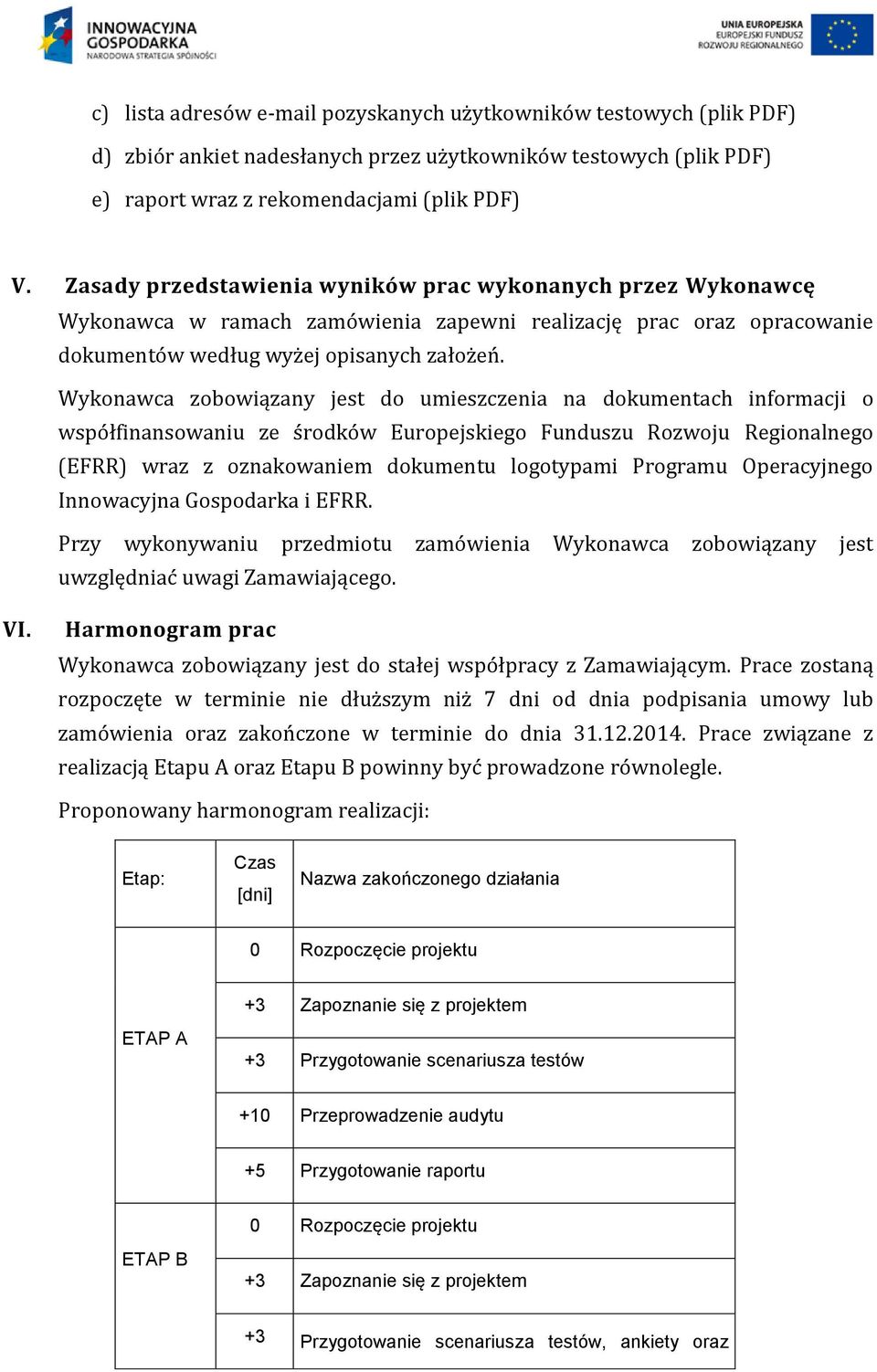 Wykonawca zobowiązany jest do umieszczenia na dokumentach informacji o współfinansowaniu ze środków Europejskiego Funduszu Rozwoju Regionalnego (EFRR) wraz z oznakowaniem dokumentu logotypami