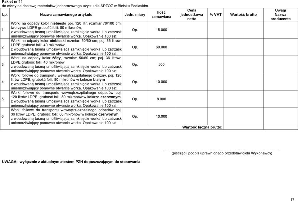 Worki na odpady kolor niebieski rozmiar: 50/60 cm; poj. 36 litrów.