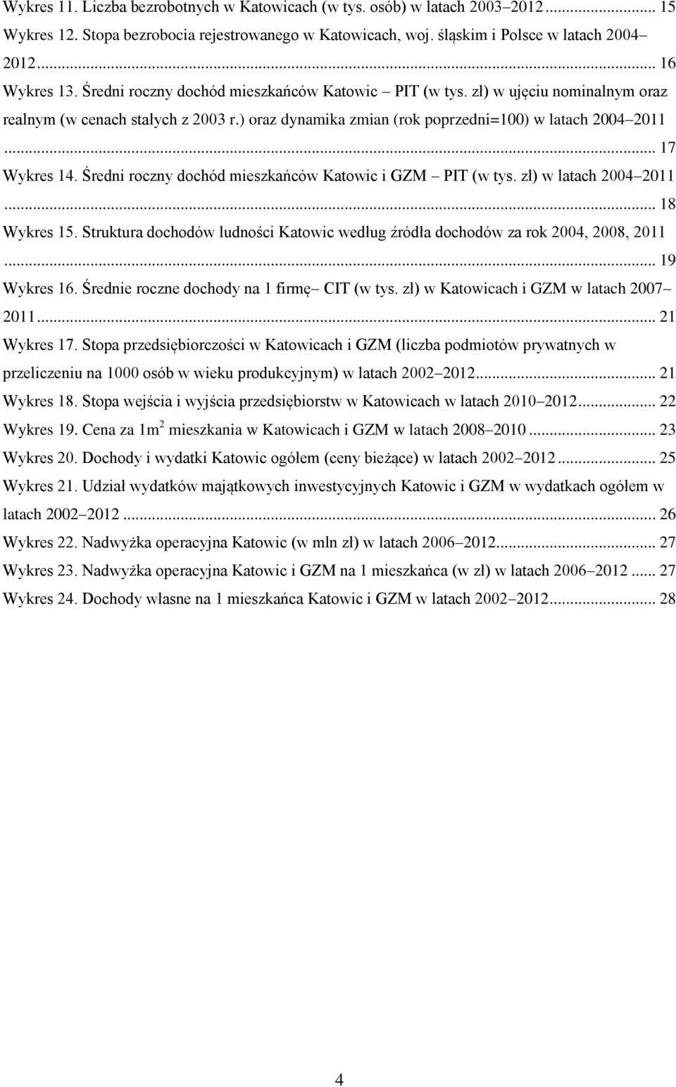 Średni roczny dochód mieszkańców Katowic i GZM PIT (w tys. zł) w latach 2004 2011... 18 Wykres 15. Struktura dochodów ludności Katowic według źródła dochodów za rok 2004, 2008, 2011... 19 Wykres 16.