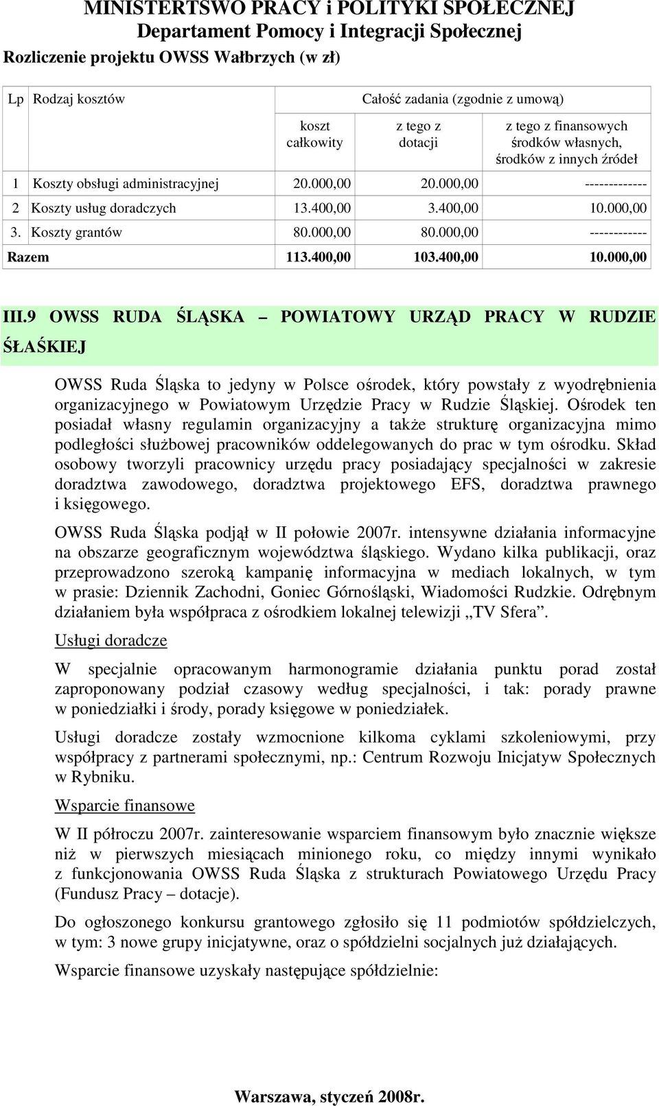 9 OWSS RUDA ŚLĄSKA POWIATOWY URZĄD PRACY W RUDZIE ŚŁAŚKIEJ OWSS Ruda Śląska to jedyny w Polsce ośrodek, który powstały z wyodrębnienia organizacyjnego w Powiatowym Urzędzie Pracy w Rudzie Śląskiej.