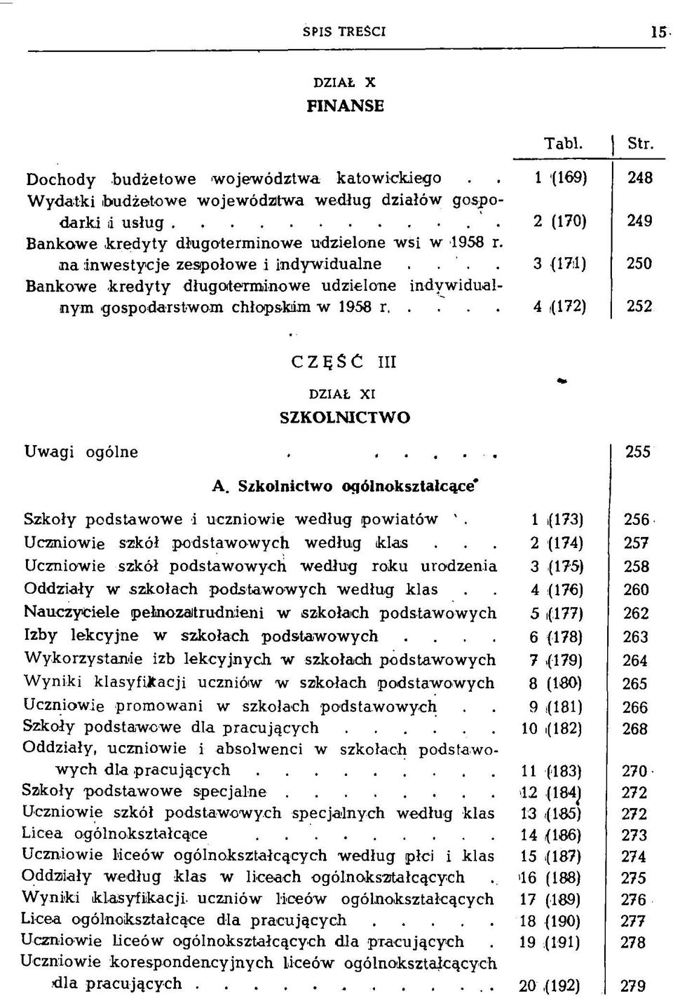 . 3 (17il) 250 Bankowe kredyty długoterminowe udzielone indywidualnym gospodarstwom chłopskim w 1956 r... 4 (172) 252 CZĘŚĆ III DZIAŁ XI SZKOLNICTWO Uwagi ogólne...... 255 A.