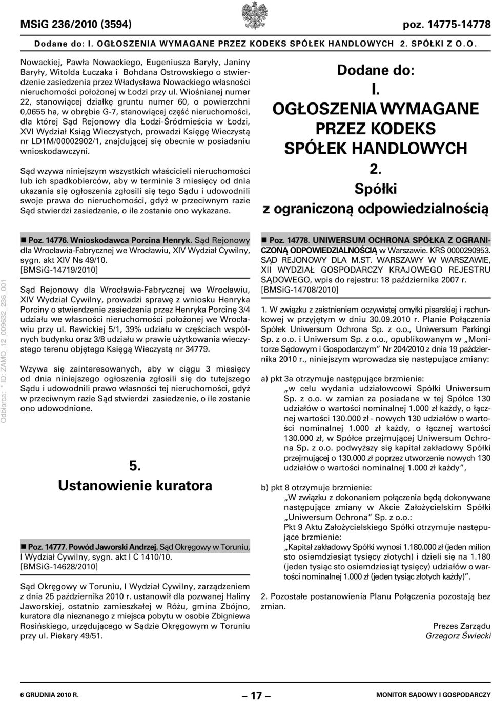 przez Władysława Nowackiego własności nieruchomości położonej w Łodzi przy ul.