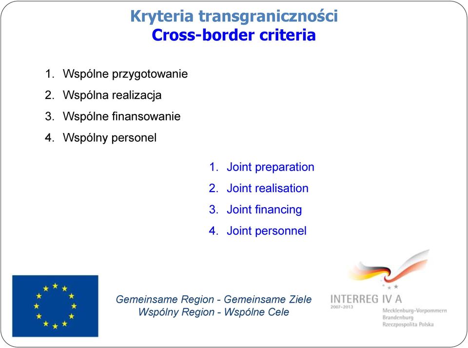 Wspólne finansowanie 4. Wspólny personel 1.