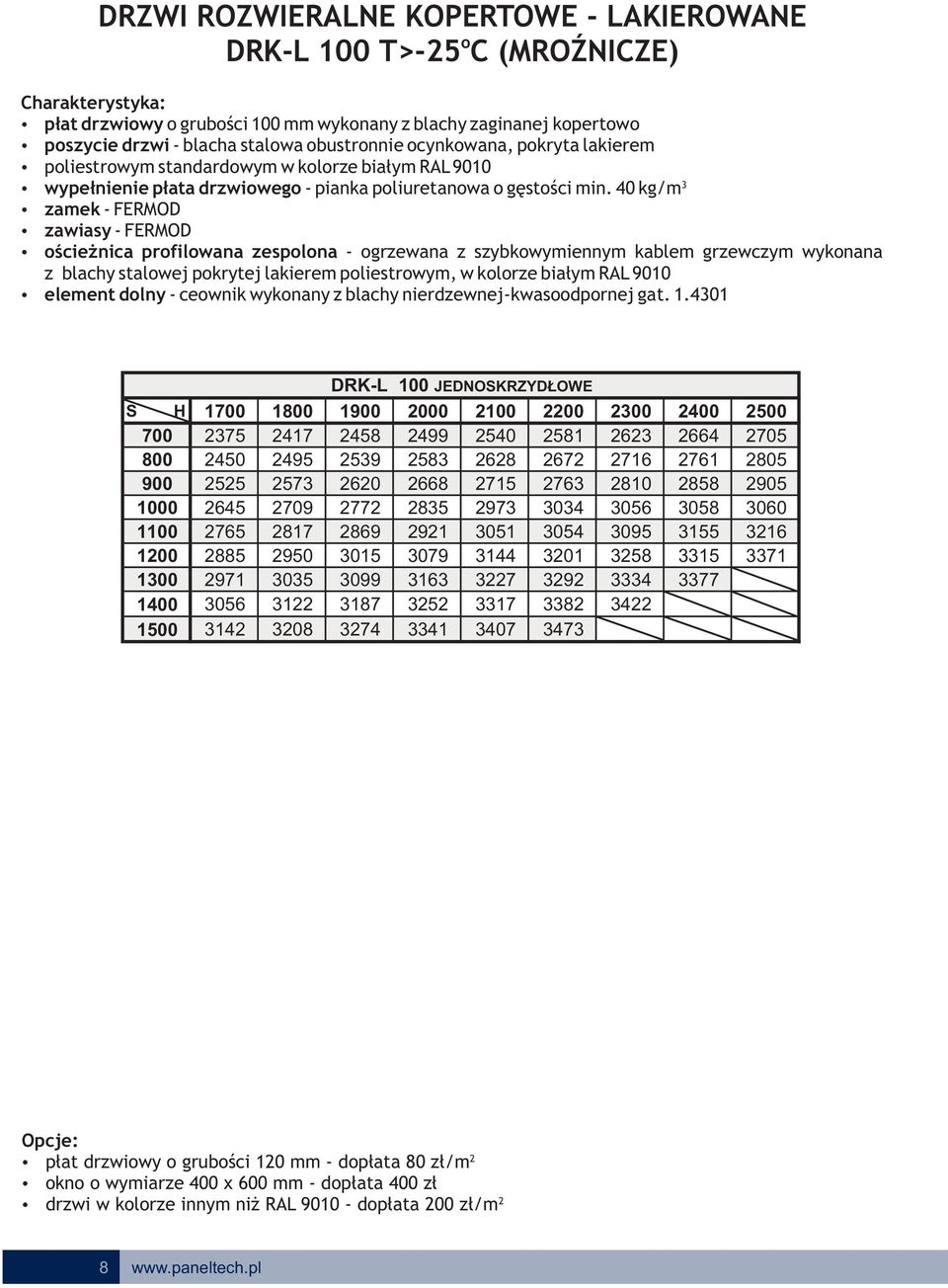 40 kg/m zamek - FERMOD zawiasy - FERMOD ścieżnica prfilwana zesplna - grzewana z szybkwymiennym kablem grzewczym wyknana z blachy stalwej pkrytej lakierem pliestrwym, w klrze białym RAL 9010 element