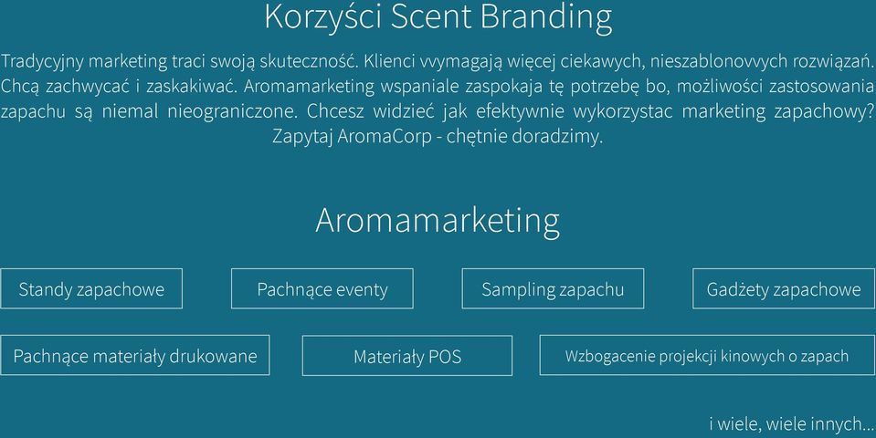 Chcesz widzieć jak efektywnie wykorzystac marketing zapachowy? Zapytaj AromaCorp - chętnie doradzimy.