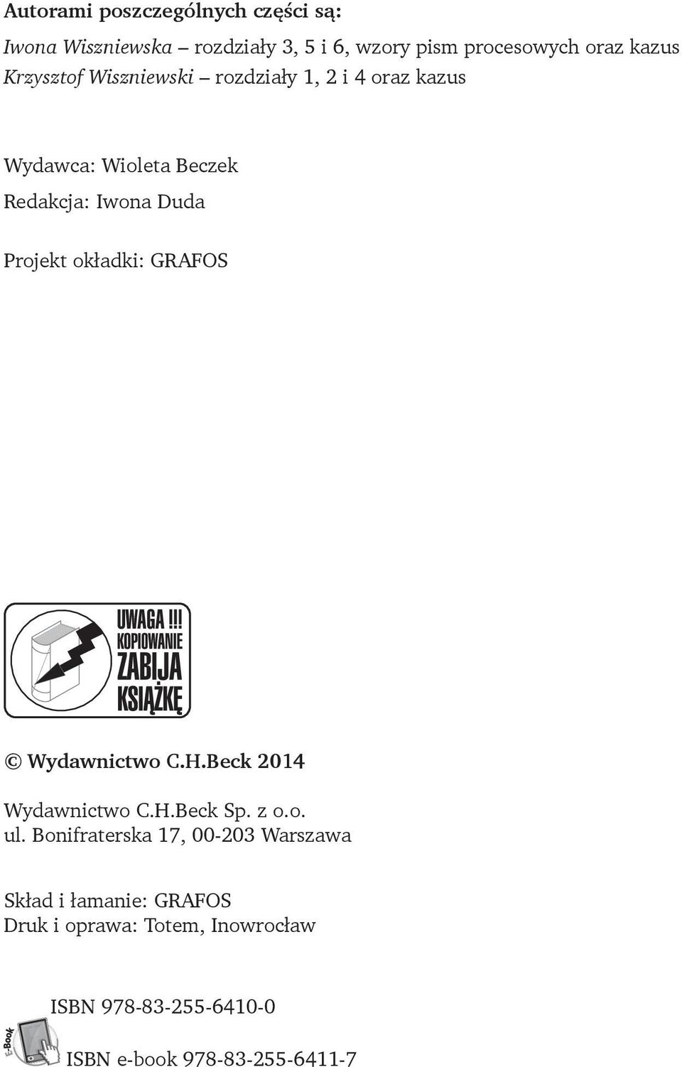 okładki: GRAFOS Wydawnictwo C.H.Beck 2014 Wydawnictwo C.H.Beck Sp. z o.o. ul.